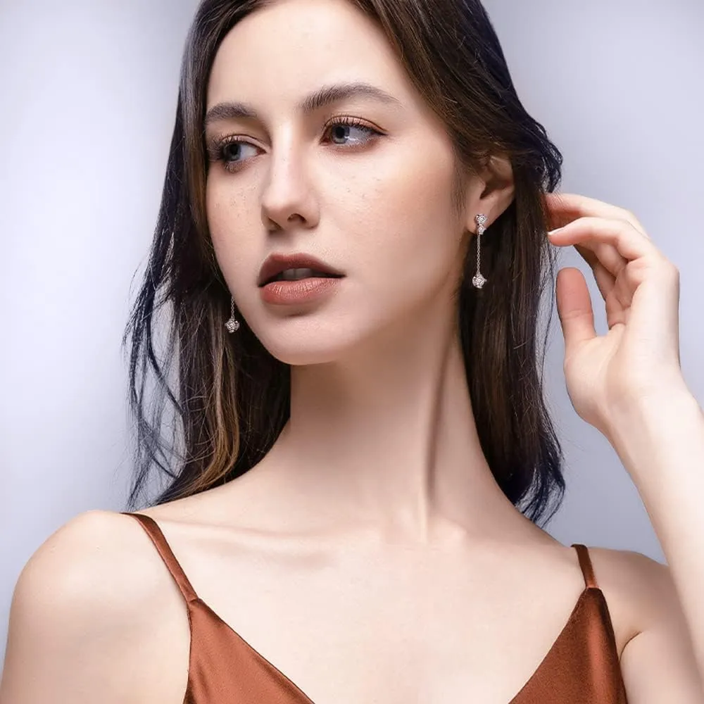 Clip On Earrings for Women with Cubic Zirconia Silver Dangle Earring Non Pierced Earrings for Women Lightweight Elegant Clip Earrings