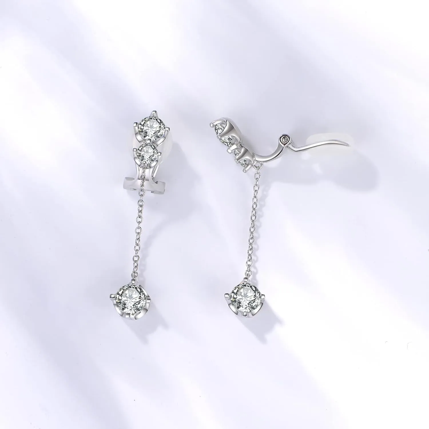 Clip On Earrings for Women with Cubic Zirconia Silver Dangle Earring Non Pierced Earrings for Women Lightweight Elegant Clip Earrings