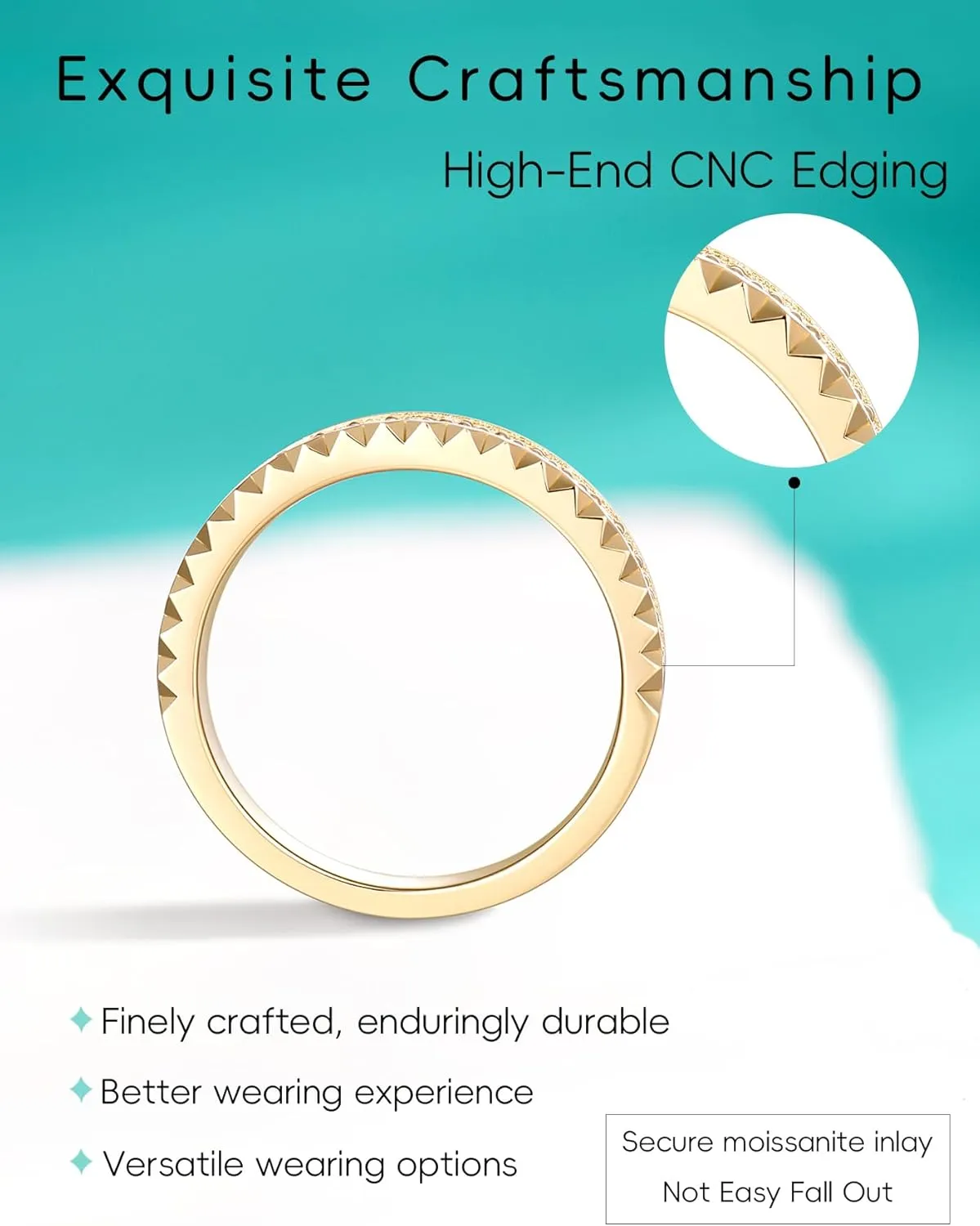 CNC Moissanite Rings for Women D Color VVS1 Clarity 3EX Cut S925 Sterling Silver Heavy 18k Gold Plated Non Tarnish Easily 14K Gold Color