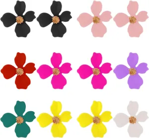 coadipress 8 Pairs Flower Stud Earrings Set for Women Bohemian Matte Flower Earrings With Gold Faux Flower Bud Chic Daisy Earrings Jewelry Gifts