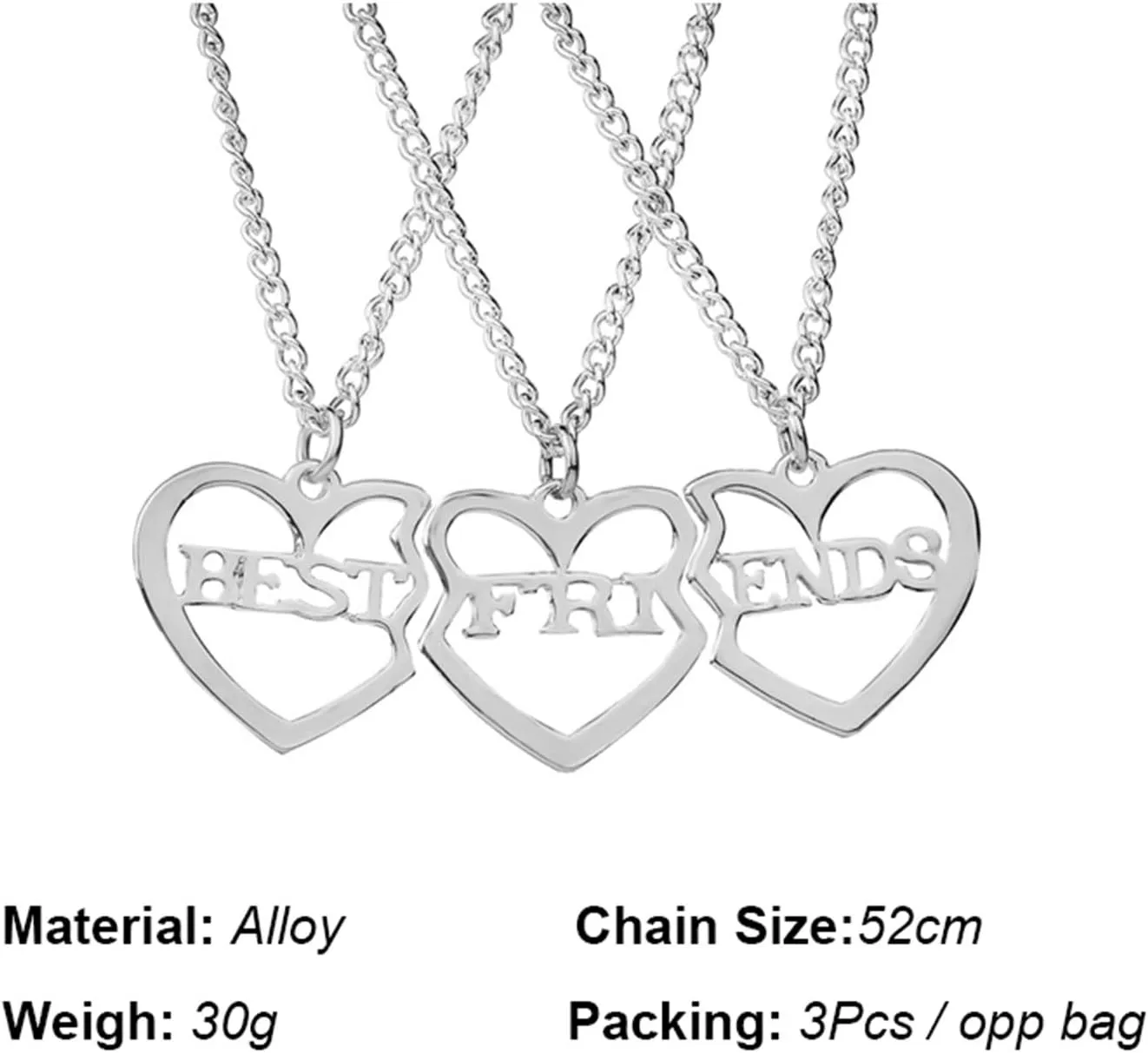 coadipress BFF Best Friend Necklace for 3 friend Fashion Gold Silver Plated Matching Heart Pendant Long Distance Friendship Jewelry Birthday Gift