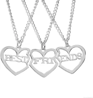 coadipress BFF Best Friend Necklace for 3 friend Fashion Gold Silver Plated Matching Heart Pendant Long Distance Friendship Jewelry Birthday Gift