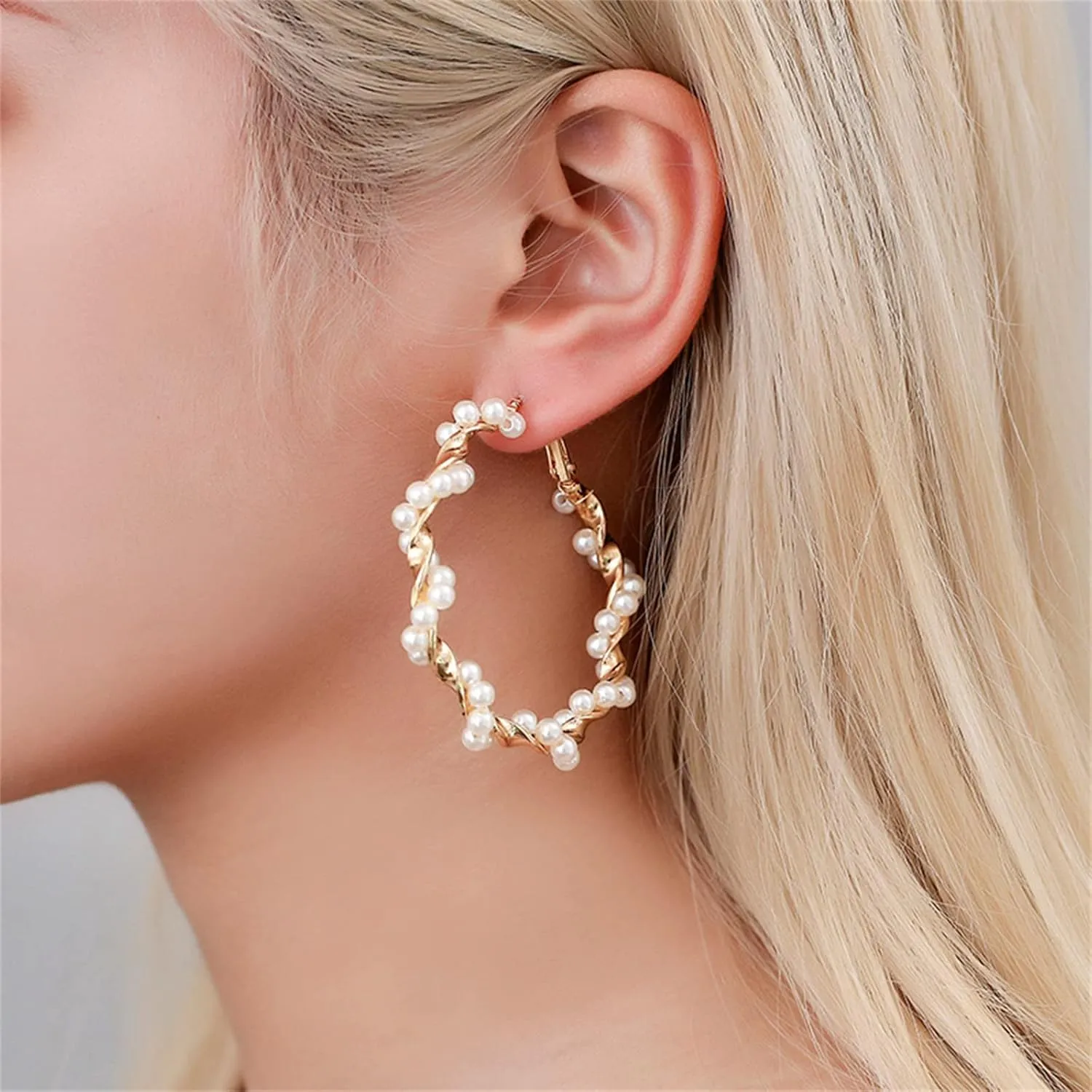 coadipress Pearl Hoop Earrings Fashion Elegant Gold Plated Large Lightweight Artificial Pearl Earrings Drop Dangle Earrings Wedding Jewelry Gifts