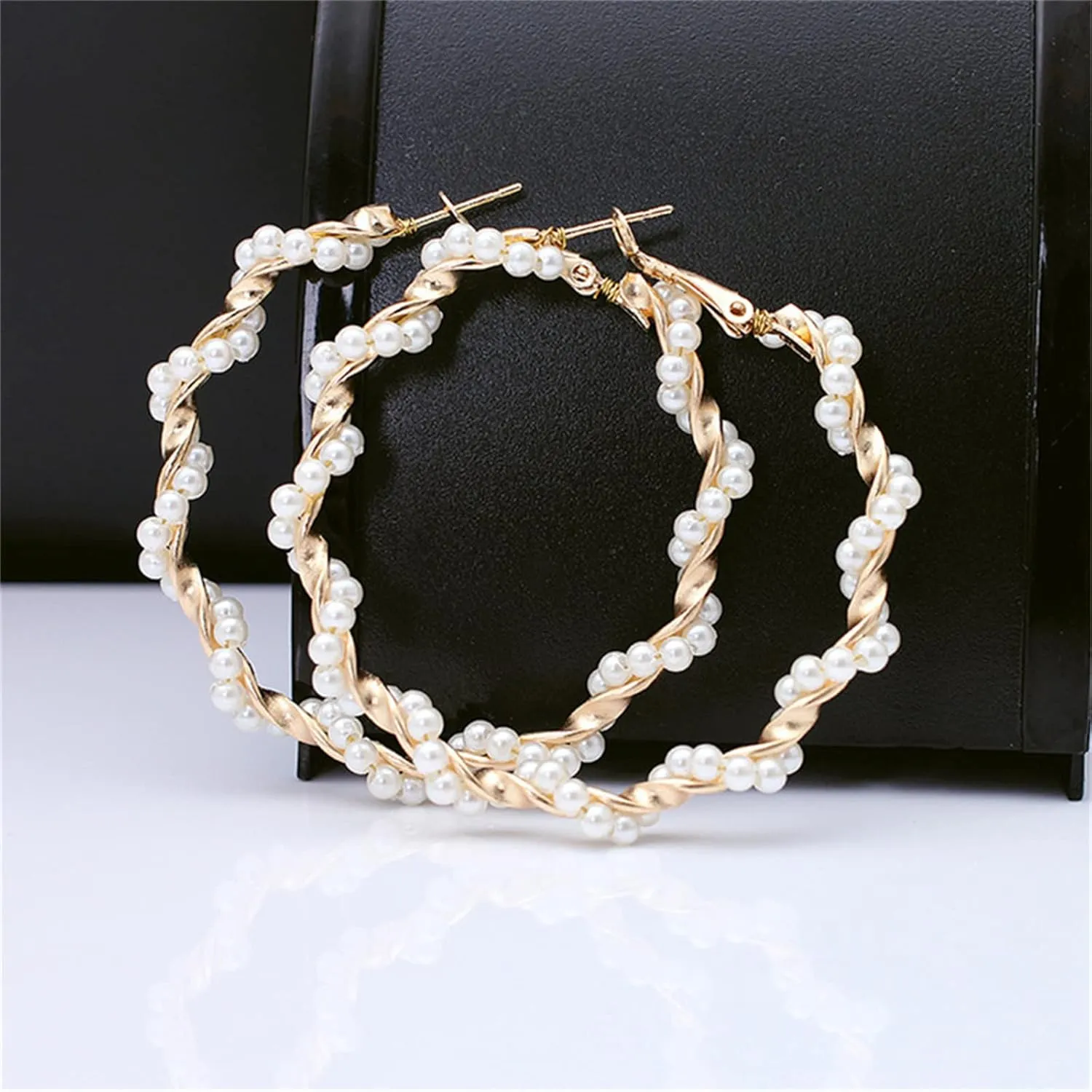 coadipress Pearl Hoop Earrings Fashion Elegant Gold Plated Large Lightweight Artificial Pearl Earrings Drop Dangle Earrings Wedding Jewelry Gifts