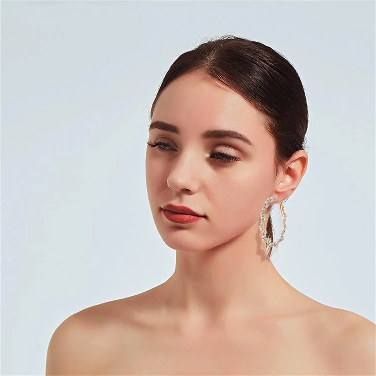 coadipress Pearl Hoop Earrings Fashion Elegant Gold Plated Large Lightweight Artificial Pearl Earrings Drop Dangle Earrings Wedding Jewelry Gifts