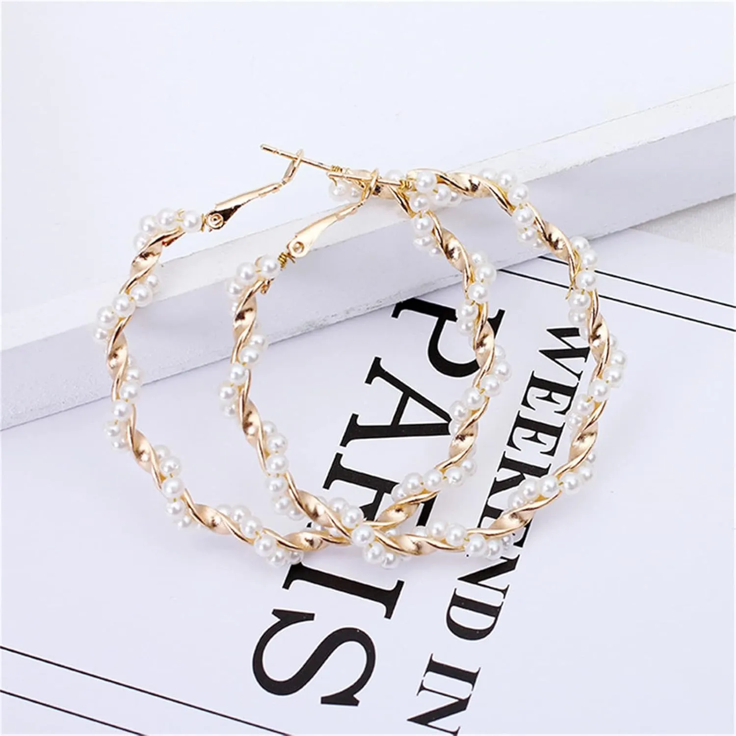 coadipress Pearl Hoop Earrings Fashion Elegant Gold Plated Large Lightweight Artificial Pearl Earrings Drop Dangle Earrings Wedding Jewelry Gifts