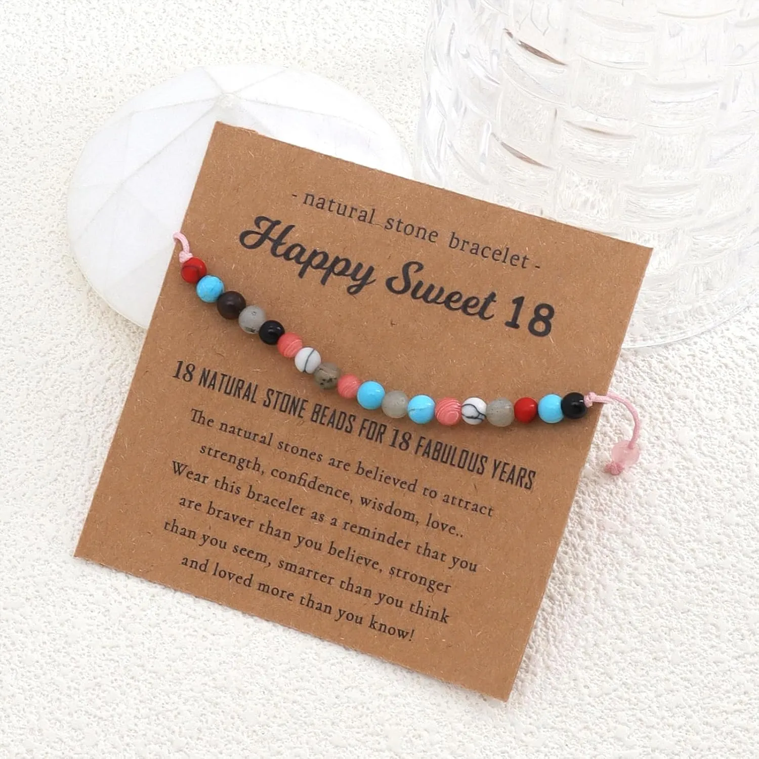 Colorful Bead Friendship Birthday Bracelet, Natural Stone Woven Rope String Best Gift for Daughter Mother Grandma FriendDainty Elastic Wrist Jewelry