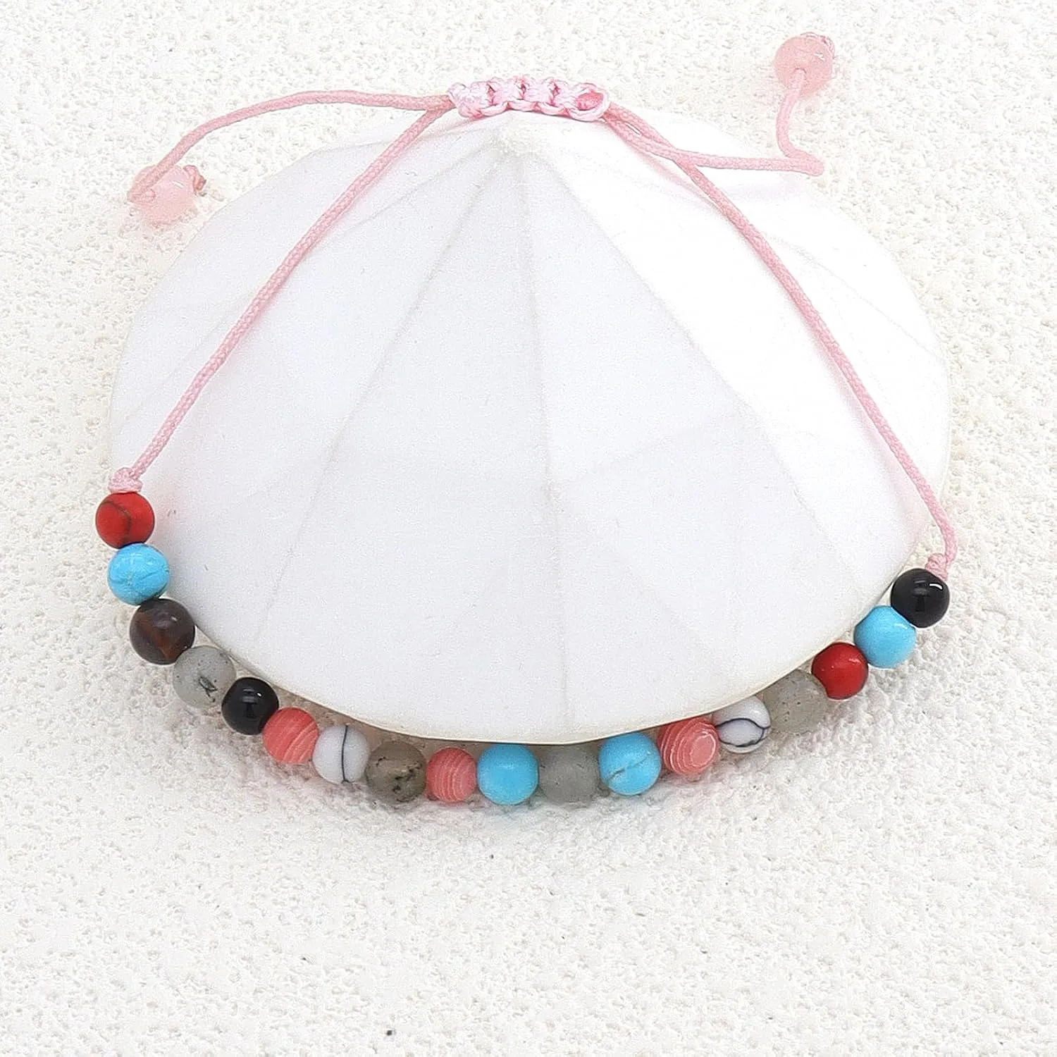 Colorful Bead Friendship Birthday Bracelet, Natural Stone Woven Rope String Best Gift for Daughter Mother Grandma FriendDainty Elastic Wrist Jewelry