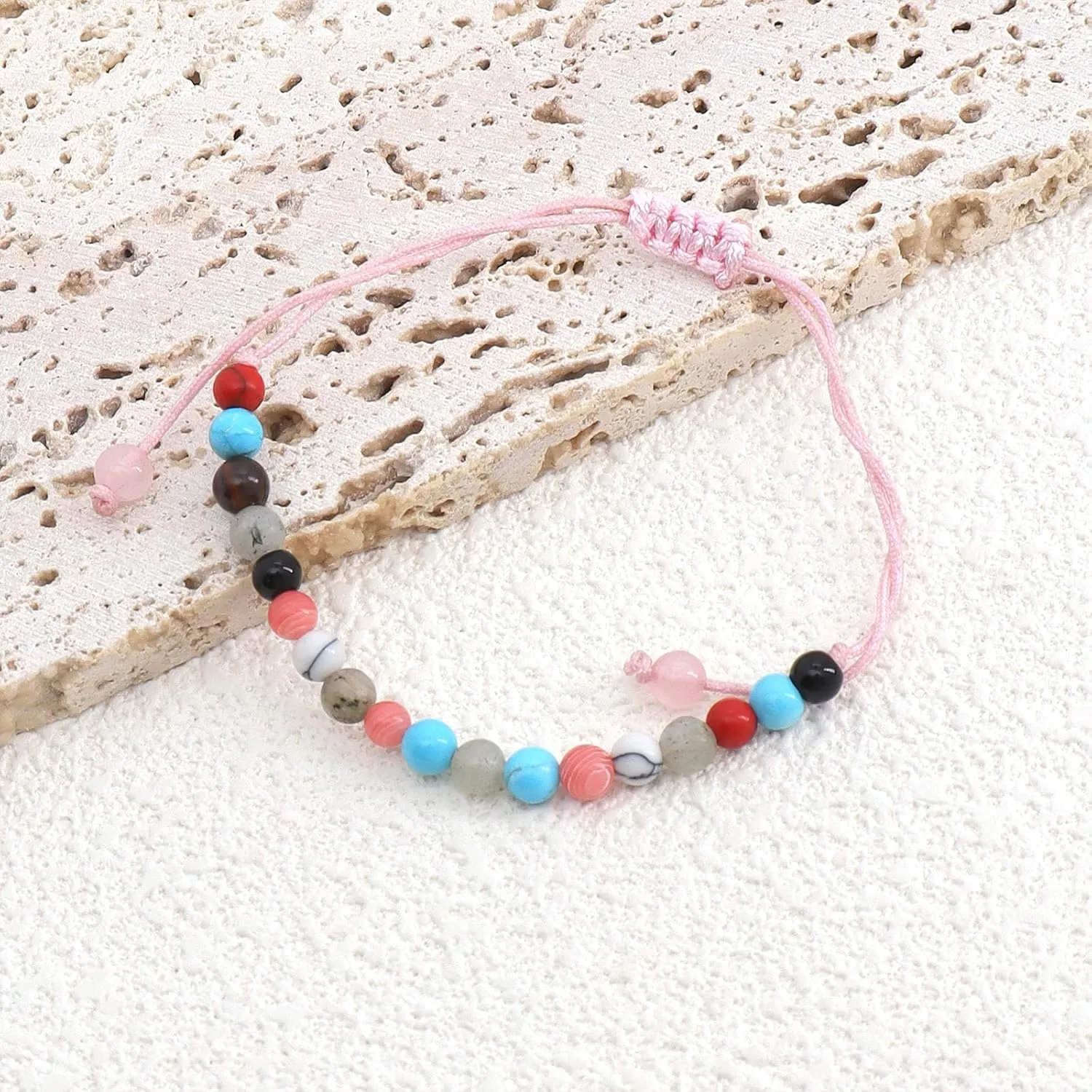 Colorful Bead Friendship Birthday Bracelet, Natural Stone Woven Rope String Best Gift for Daughter Mother Grandma FriendDainty Elastic Wrist Jewelry