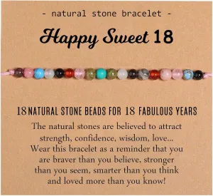 Colorful Bead Friendship Birthday Bracelet, Natural Stone Woven Rope String Best Gift for Daughter Mother Grandma FriendDainty Elastic Wrist Jewelry