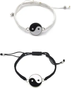 COLORFUL BLING 2 Pcs Beaded Beads Yin Yang Strand Wrap Rope Cord Bracelet Set Bangle for Couple BFF Matching Puzzle Pendant Bracelet Friendship for Women Men Jewelry Gifts