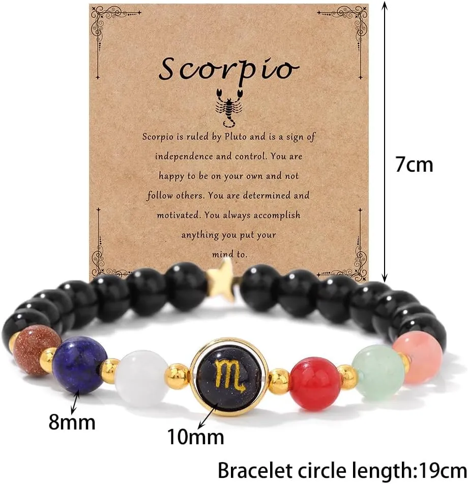 COLORFUL BLING Zodiac Bracelets for Women Men 12 Constellations Healing Crystal Stretch Bracelet Zodiac Sign Natural Stone Beaded Bracelet Horoscope Spiritual Jewelry Birthday Gift