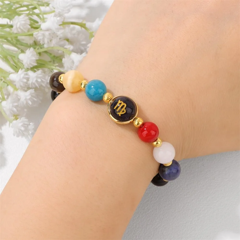 COLORFUL BLING Zodiac Bracelets for Women Men 12 Constellations Healing Crystal Stretch Bracelet Zodiac Sign Natural Stone Beaded Bracelet Horoscope Spiritual Jewelry Birthday Gift