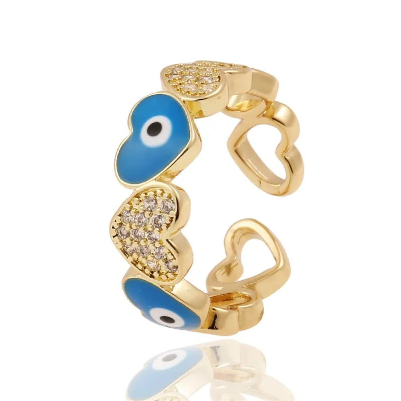 Colorful Trendy Copper Inlaid Zircon Heart Ring for Women