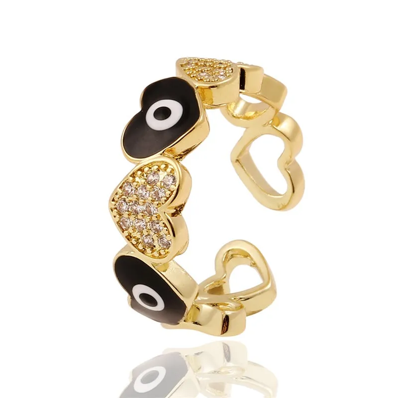 Colorful Trendy Copper Inlaid Zircon Heart Ring for Women