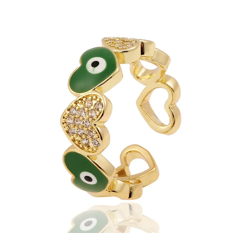 Colorful Trendy Copper Inlaid Zircon Heart Ring for Women