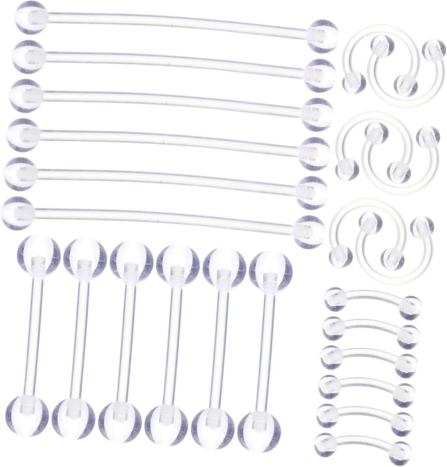 Complete Jewelry Kit 24pcs Eyebrow and Tongue Rings Fashionable Easy to Wear and Skin Friendly