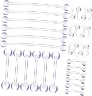 Complete Jewelry Kit 24pcs Eyebrow and Tongue Rings Fashionable Easy to Wear and Skin Friendly