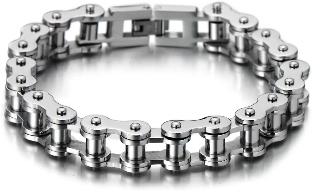 COOLSTEELANDBEYOND Classic Mens Bike Chain Bracelet Stainless Steel Silver Color Polished