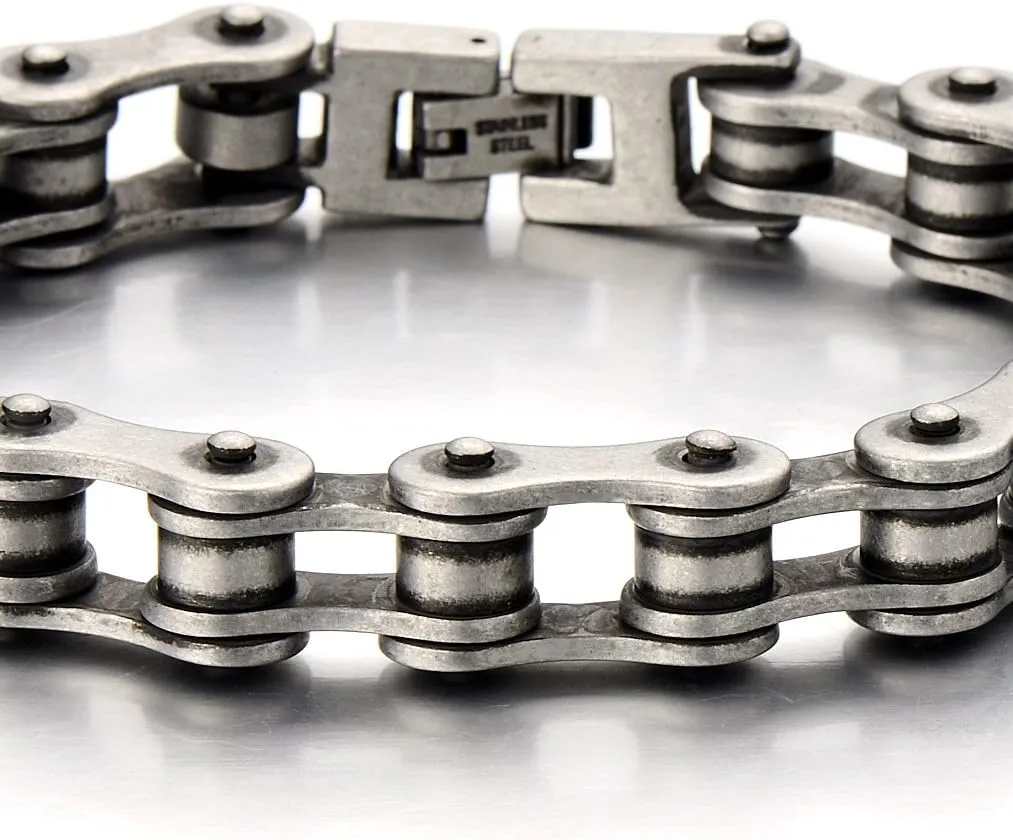 COOLSTEELANDBEYOND Classic Mens Bike Chain Bracelet Stainless Steel Silver Color Polished