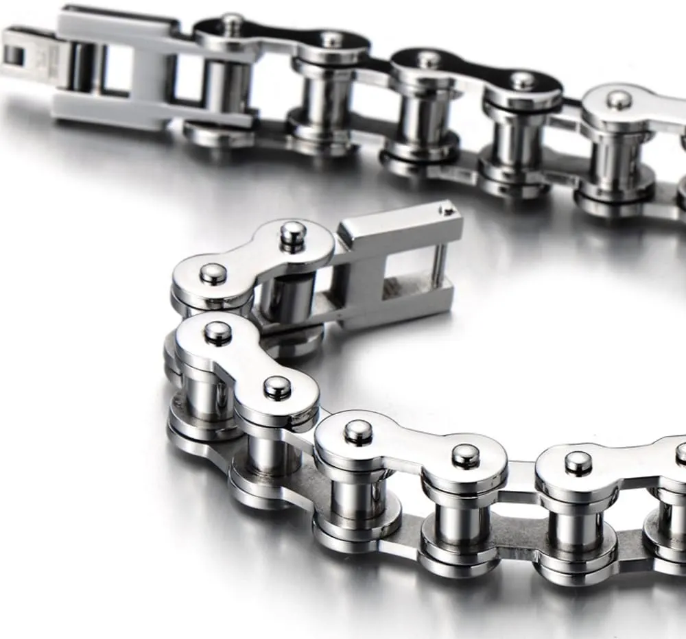 COOLSTEELANDBEYOND Classic Mens Bike Chain Bracelet Stainless Steel Silver Color Polished