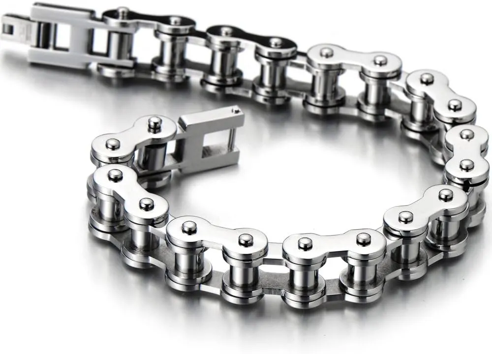 COOLSTEELANDBEYOND Classic Mens Bike Chain Bracelet Stainless Steel Silver Color Polished