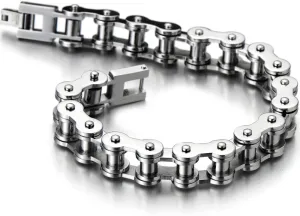 COOLSTEELANDBEYOND Classic Mens Bike Chain Bracelet Stainless Steel Silver Color Polished