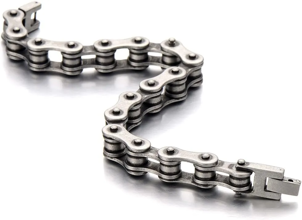 COOLSTEELANDBEYOND Classic Mens Bike Chain Bracelet Stainless Steel Silver Color Polished
