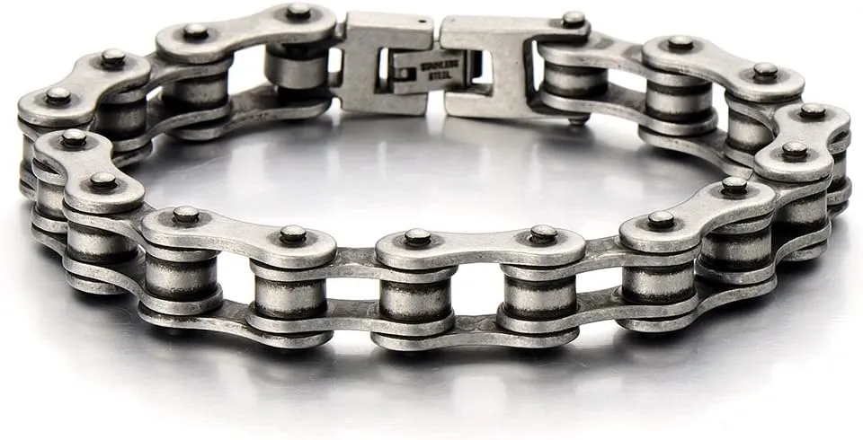 COOLSTEELANDBEYOND Classic Mens Bike Chain Bracelet Stainless Steel Silver Color Polished