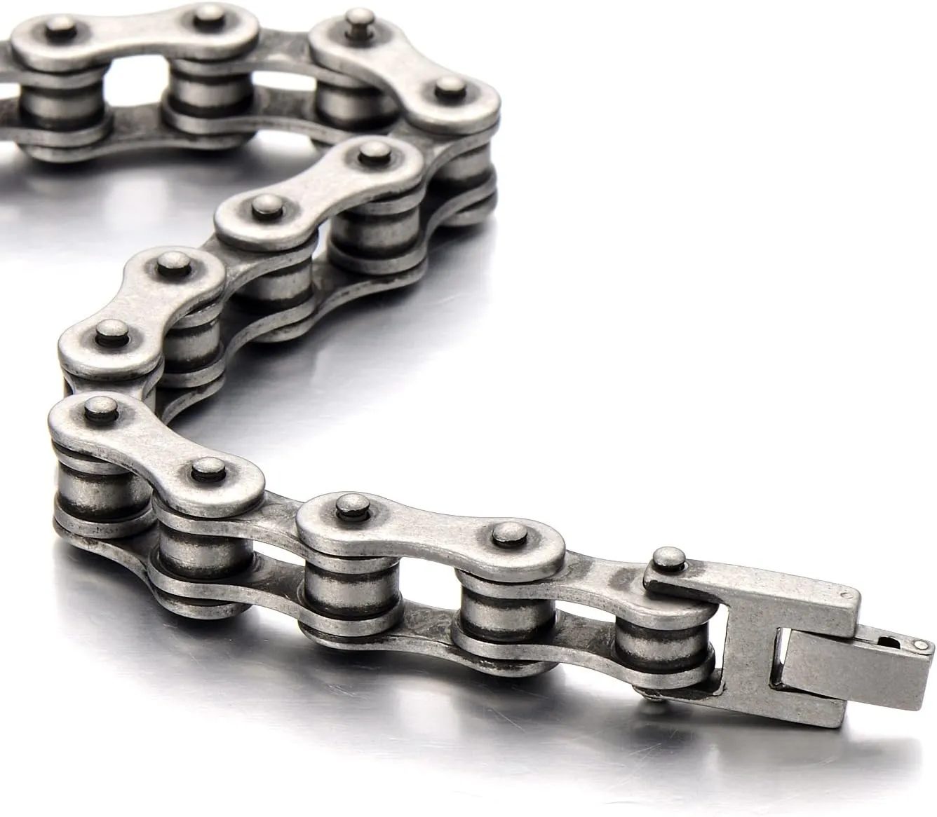 COOLSTEELANDBEYOND Classic Mens Bike Chain Bracelet Stainless Steel Silver Color Polished