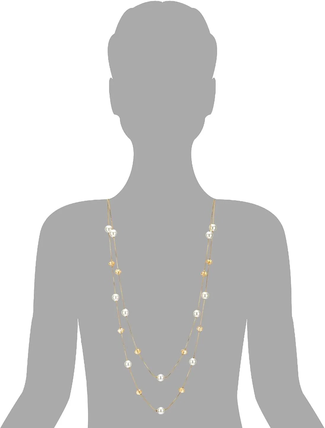 COOLSTEELANDBEYOND Gold Red Statement Necklace Two-Strand Long Chains with Red Crystal Beads Charms, Fashionable, Dress