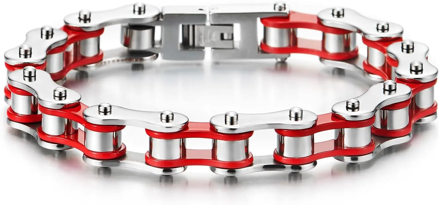 COOLSTEELANDBEYOND Ladies Mens Stainless Steel Motorcycle Bike Chain Bracelet with Buckle Clasp Polished