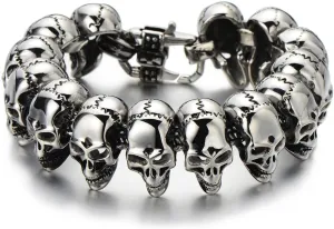 COOLSTEELANDBEYOND Mens Stainless Steel Large Skull Link Bracelet Biker Gothic Style High Polished