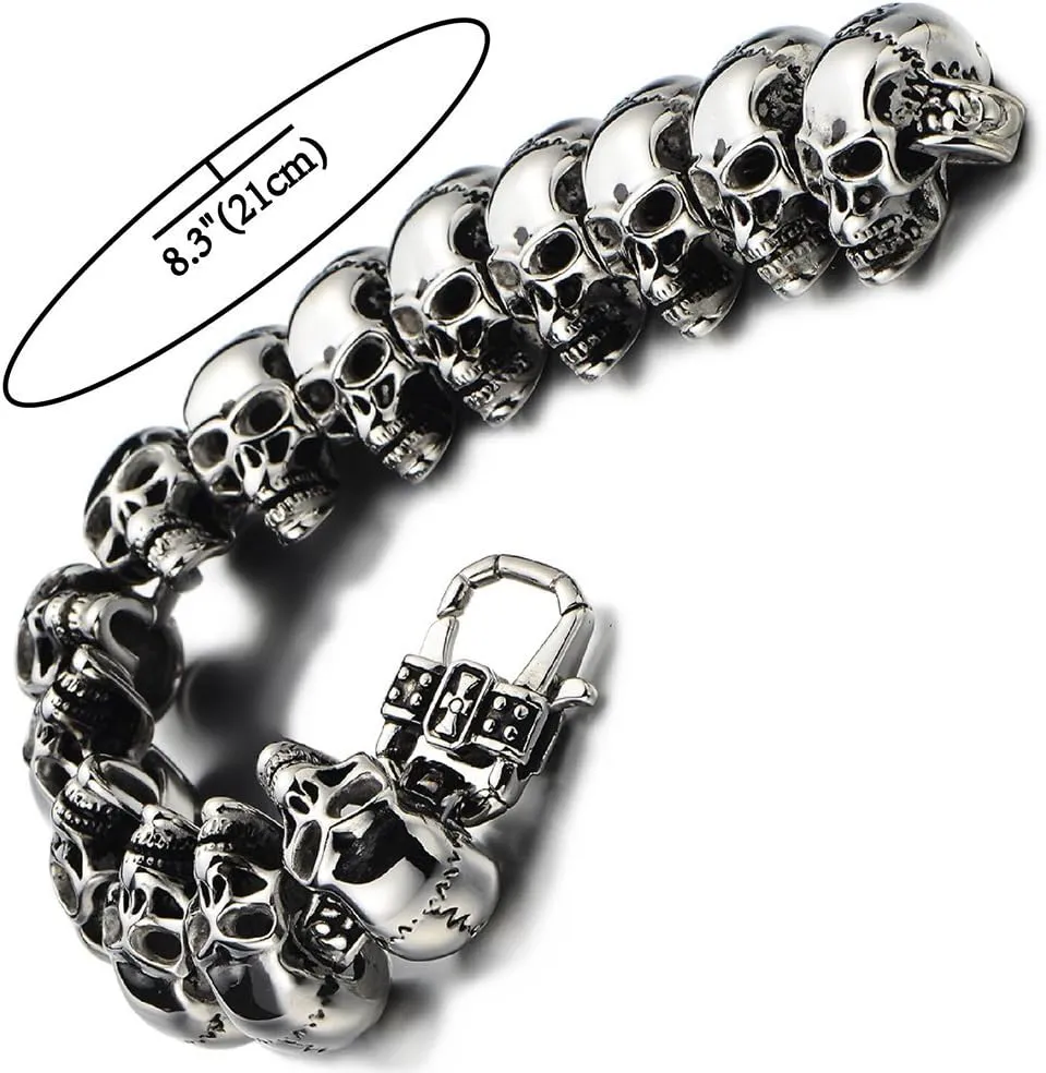 COOLSTEELANDBEYOND Mens Stainless Steel Large Skull Link Bracelet Biker Gothic Style High Polished