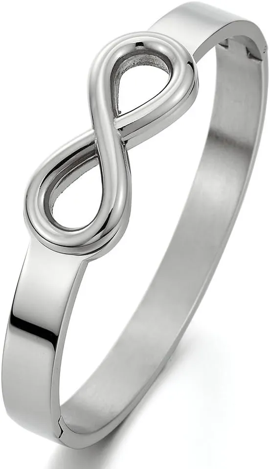 COOLSTEELANDBEYOND Stainless Steel Friendship Infinity Love Number 8 Bangle Bracelet for Womens Polished