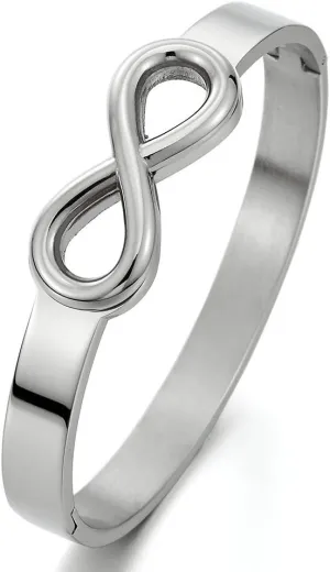 COOLSTEELANDBEYOND Stainless Steel Friendship Infinity Love Number 8 Bangle Bracelet for Womens Polished