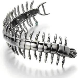 COOLSTEELANDBEYOND Stainless Steel Large Centipede Bangle Bracelet Silver Color Polished Mens