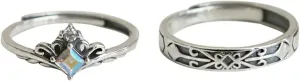Couple Promise Rings for Him and Her Sets, Couple Rings Sterling Silver Crown Cubic Zirconia Adjustable Wedding Anniversary Rings