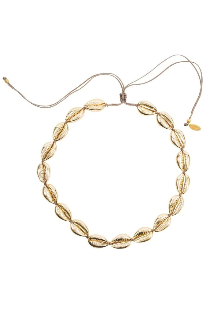 Cowrie Shell Choker Strand Necklace Gold