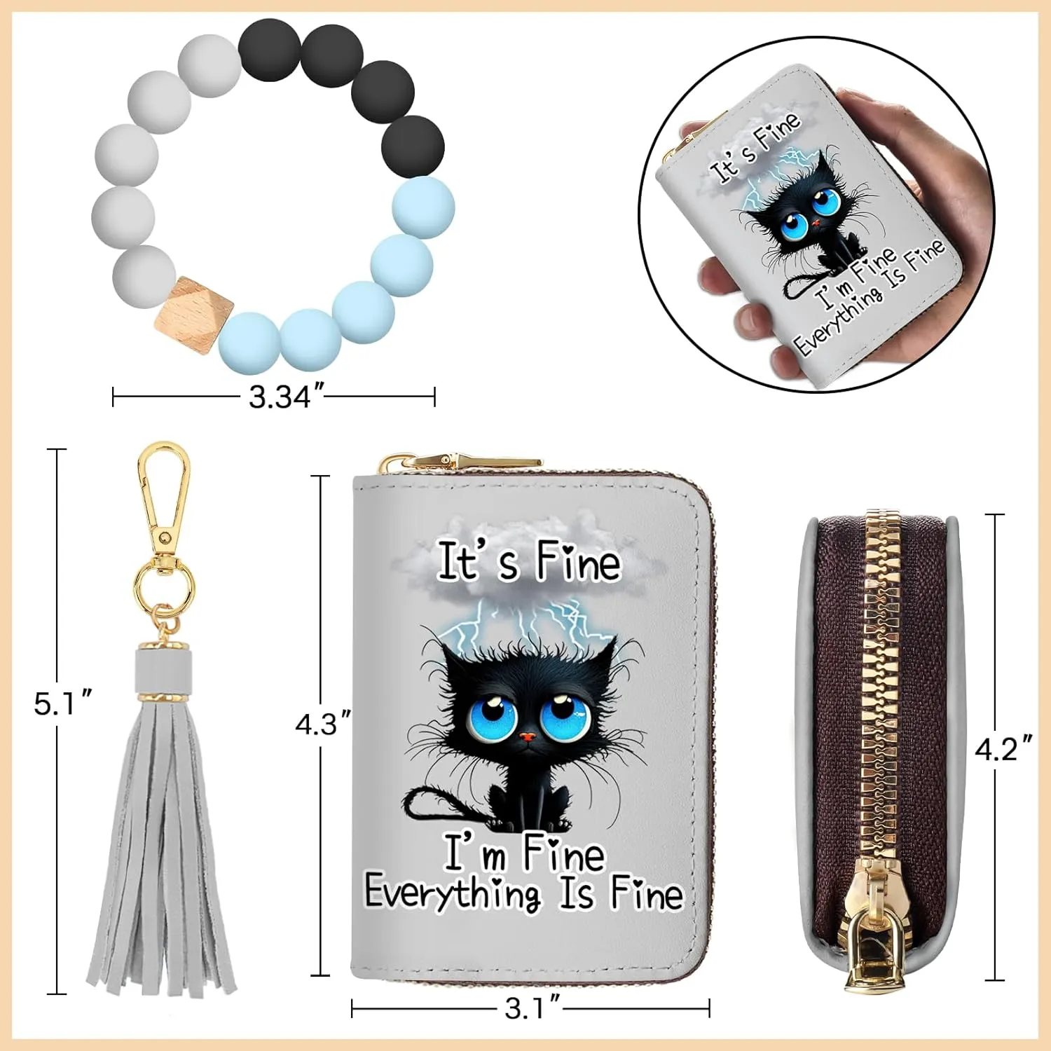 Credit Card Holder RFID Wallet, Small Card Holder Wallet for Women with Keychain Zipper, Funny Leather Print Credit Card Wallets Accordion Gift