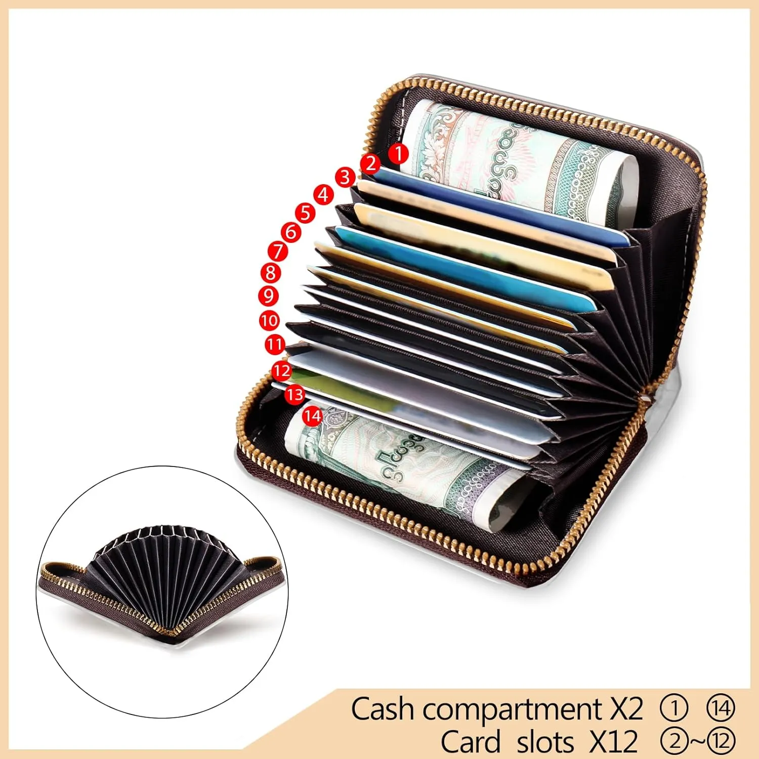Credit Card Holder RFID Wallet, Small Card Holder Wallet for Women with Keychain Zipper, Funny Leather Print Credit Card Wallets Accordion Gift