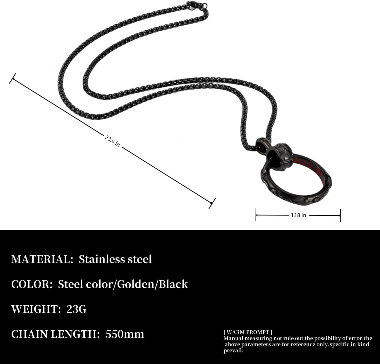 Cross Eternal Ring Pendant Necklace Stainless Steel Pendant Necklace for Men Women Best Friend Necklaces