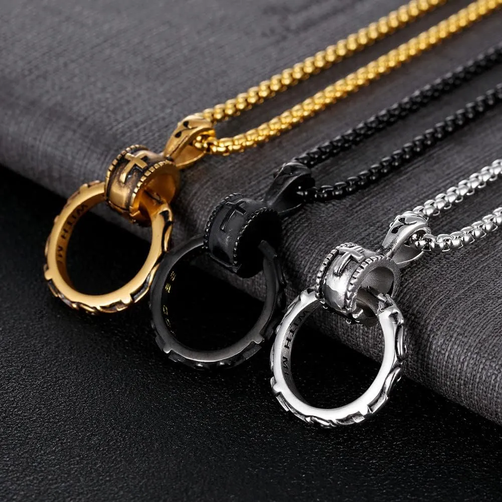 Cross Eternal Ring Pendant Necklace Stainless Steel Pendant Necklace for Men Women Best Friend Necklaces