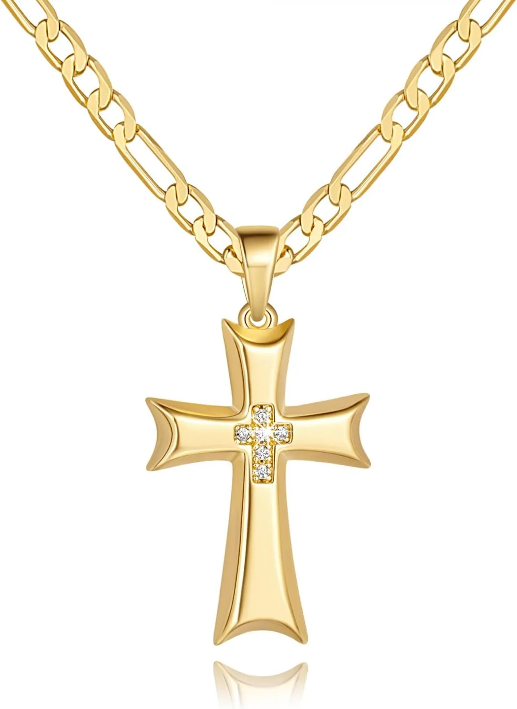 Cross Necklace 14K Gold Cross Necklace for Men Cubic Zirconia Center Mariner Gold Chain Necklaces for Mens Dainty Pendant 20/22/24in