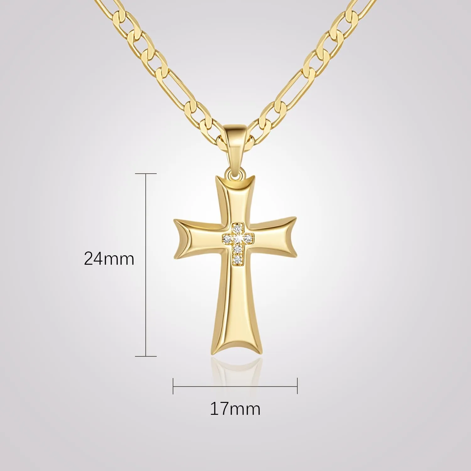 Cross Necklace 14K Gold Cross Necklace for Men Cubic Zirconia Center Mariner Gold Chain Necklaces for Mens Dainty Pendant 20/22/24in