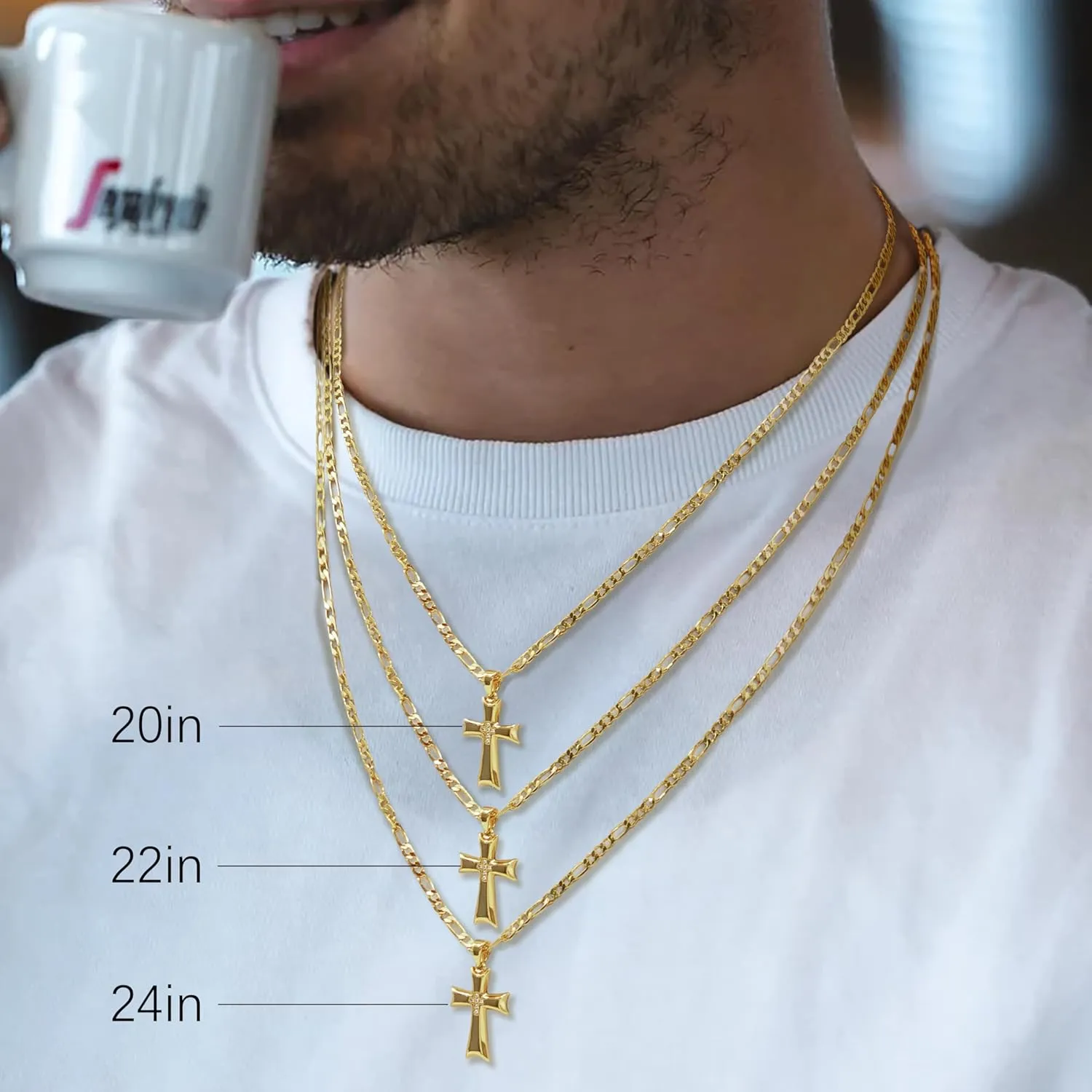 Cross Necklace 14K Gold Cross Necklace for Men Cubic Zirconia Center Mariner Gold Chain Necklaces for Mens Dainty Pendant 20/22/24in