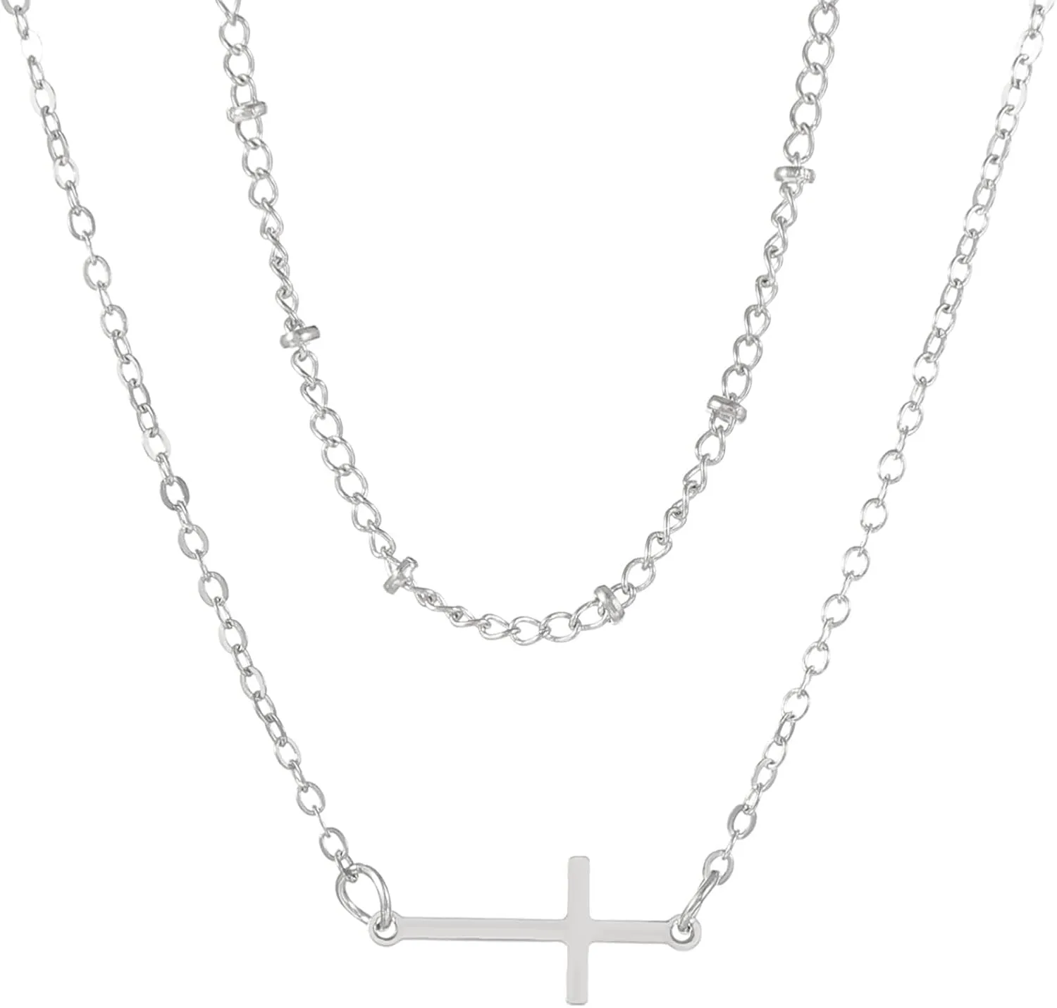 Cross Necklace for Women Double-Layer Chain Irregular Necklace Fashionable Y2k Silver Necklace Short Chain Women's Jewelry