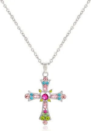 Cross Necklace for Women Faith Cross Pendant Necklaces CZ Colorful Crystal Cubic Zirconia Rhinestone Birthday Religious Jewelry Gift for Teen and Ladies