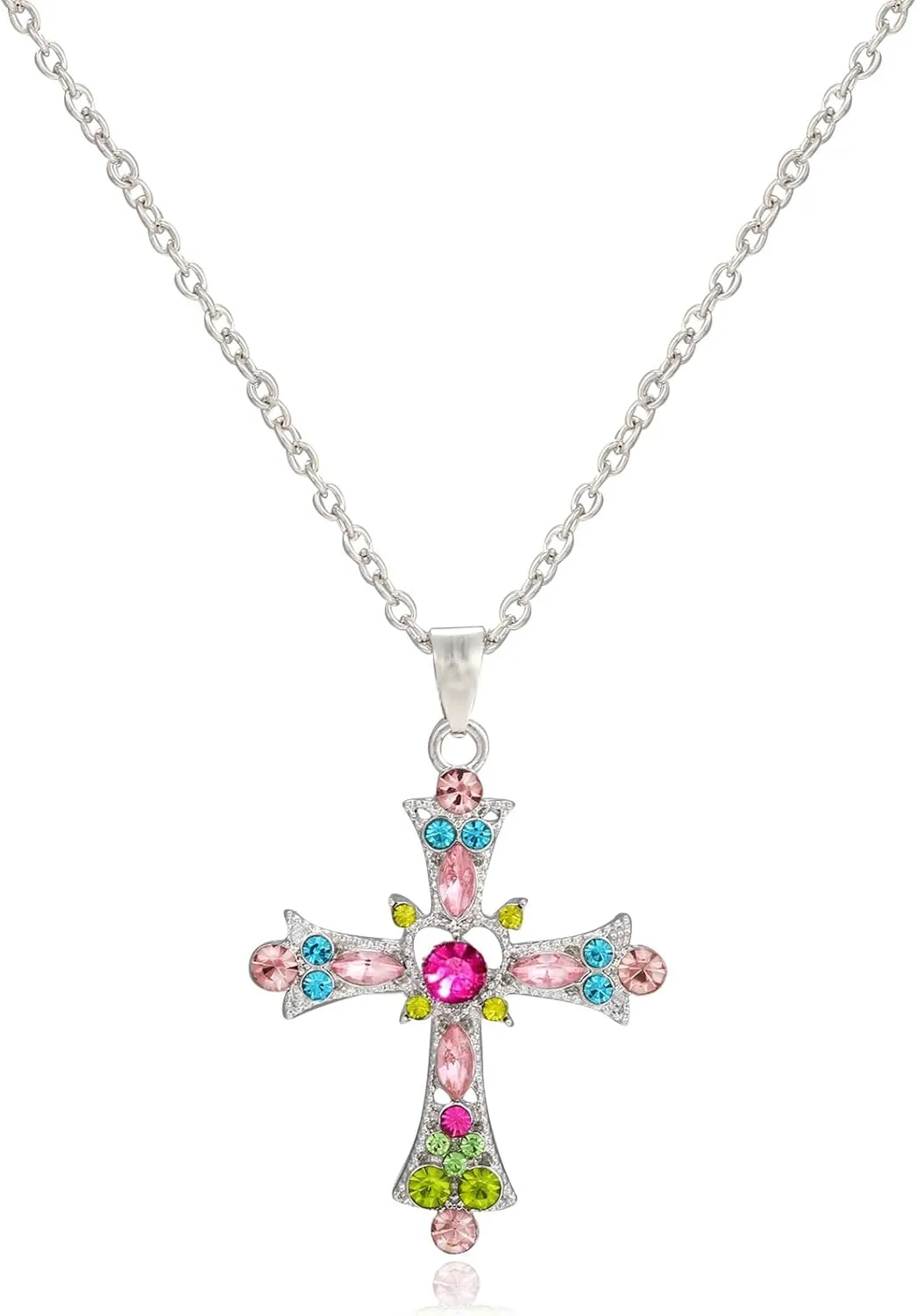 Cross Necklace for Women Faith Cross Pendant Necklaces CZ Colorful Crystal Cubic Zirconia Rhinestone Birthday Religious Jewelry Gift for Teen and Ladies