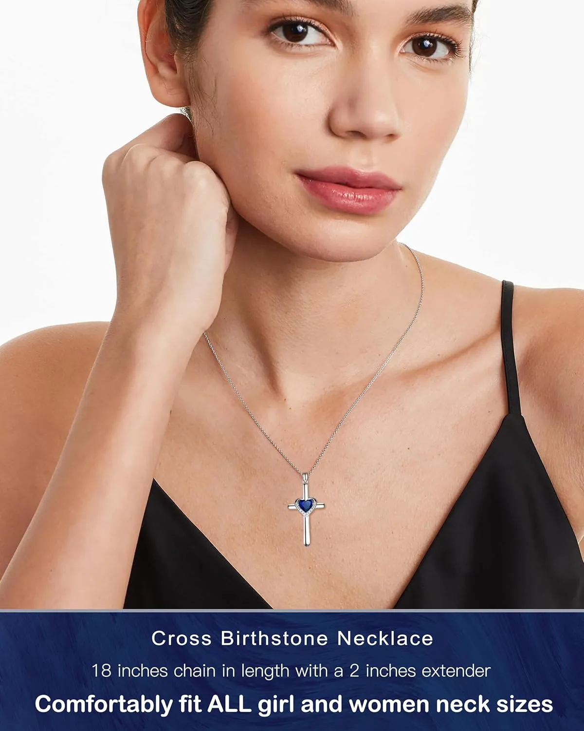 Cross Necklace with Genuine Heart Birthstone for Women, Love and Faith, Birthday Gifts for Her